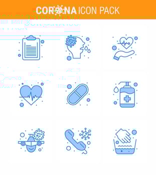Coronavirus Awareness icon 9 Blue icons icon included medical heart care care pulse beat viral coronavirus 2019nov disease Vector Design Elements