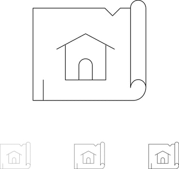 Building Construction Map House Bold and thin black line icon set vector