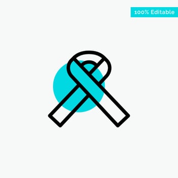 Ribbon Awareness Cancer turquoise highlight circle point Vector icon