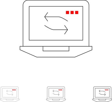 Computer Network Laptop Hardware Bold and thin black line icon set vector