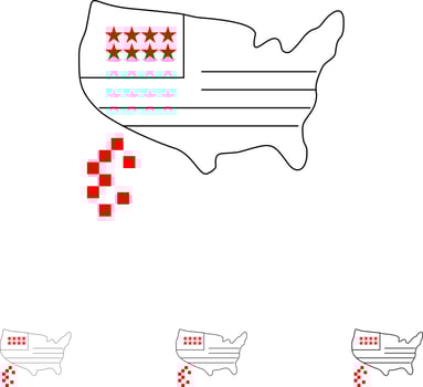 American Map Thanksgiving Usa Bold and thin black line icon set vector