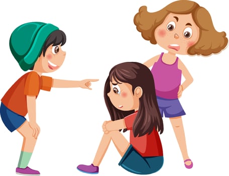 Crying girl get bullied by her friends vector