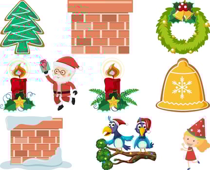 Christmas characters and elements set vector
