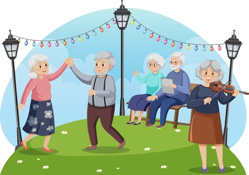 Elderly people enjoying at park vector