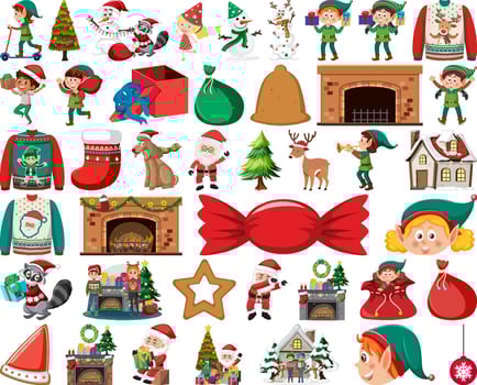 Christmas characters and elements set vector
