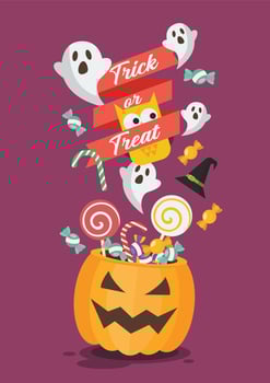 Halloween pumpkin basket on Trick or Treat Poster vector