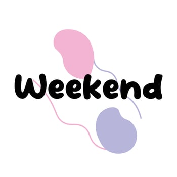 Weekend colorful illustration with text in memphis style for website. vector