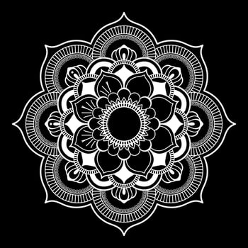 White mandala on black Pattern Stencil Doodles Sketch, Round ornament patterns for Henna, Mehndi, Tattoo vector