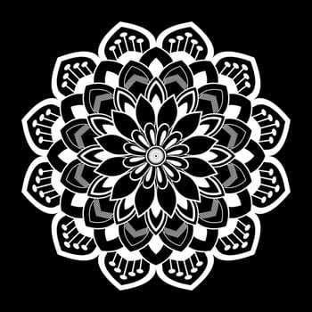 White mandala on black Pattern Stencil Doodles Sketch, Round ornament patterns for Henna, Mehndi, Tattoo vector
