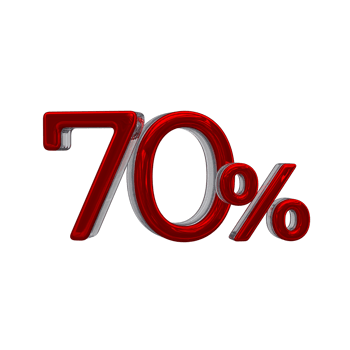 70 percent 3D number with red color png