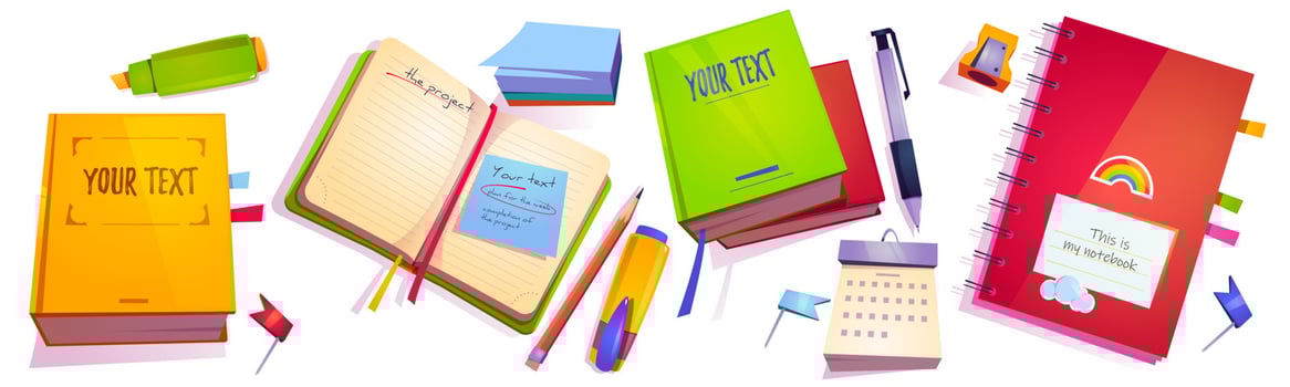 Stationery and notebooks school or office supplies vector