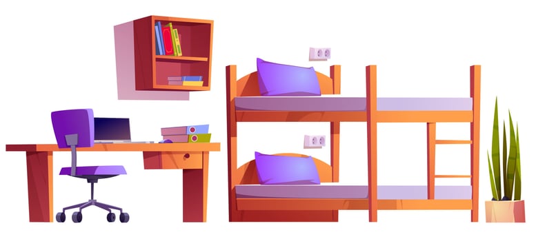 Hostel or student dormitory room interior stuff vector