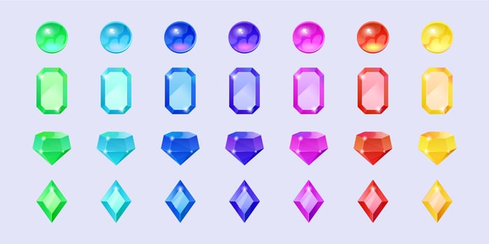 Color gems, jewel crystals, precious gemstones vector
