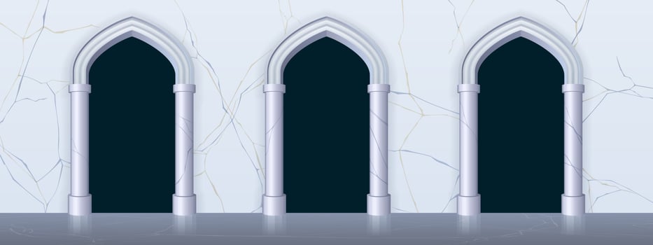 Arches in white marble wall in ancient castle vector