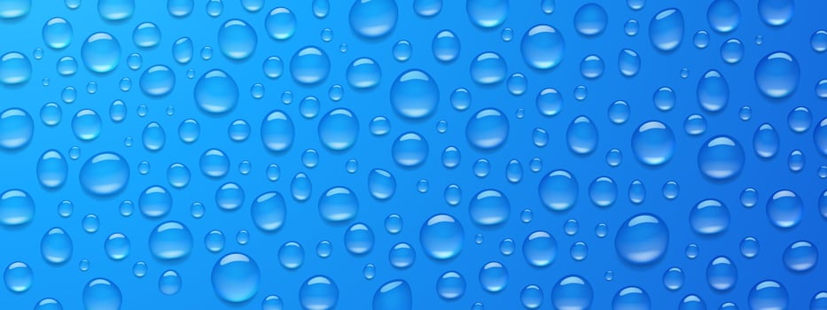 Condensation water drops on blue background, 3d vector