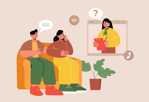 Psychologist and patients on online counseling vector