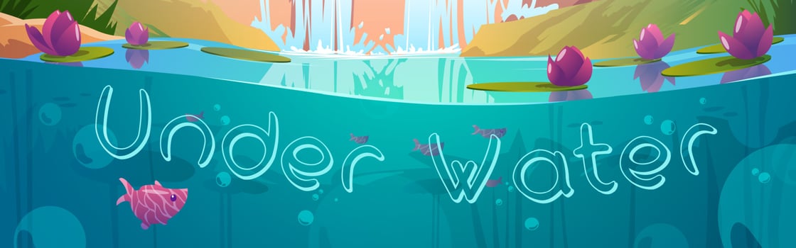 Under water background, cartoon banner with pond vector