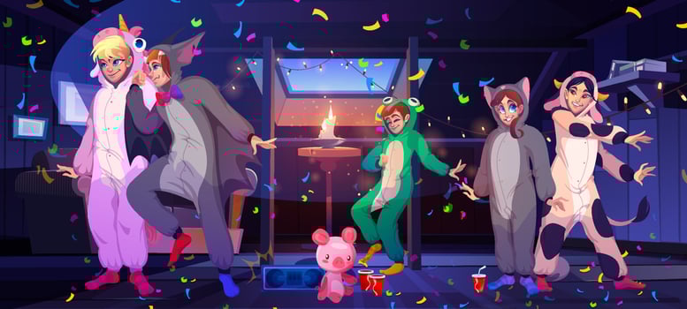 People dance on pajama party on house attic vector