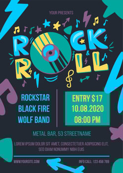 Rock and roll party vector poster template