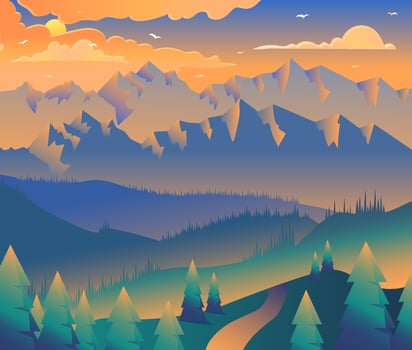 Road in mountains minimalistic vector illustration