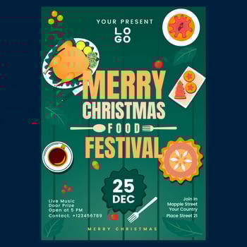 Christmas Food Poster Flayer social media Design Template Background with Natural Green Color vector