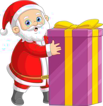 The Santa claus is going to take a big long gift for children at house vector
