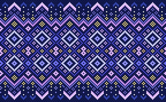 Embroidery ethnic pattern, Vector Geometric abstract background, Cross stitch classic aztec style, Purple pattern beautiful horizontal, Design for textile, fabric, backdrop, digital print, graphic