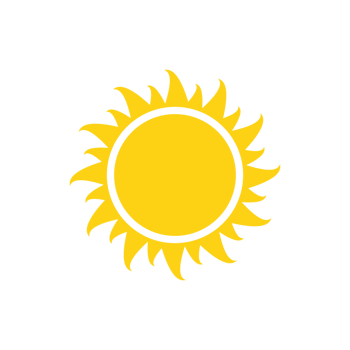 Vector cartoon yellow sun Shining light rays to heat the summer. Isolated on white background. png
