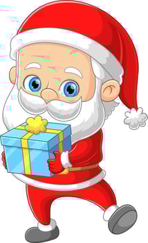 The cute santa claus is giving the gift box to the children in the christmas day vector
