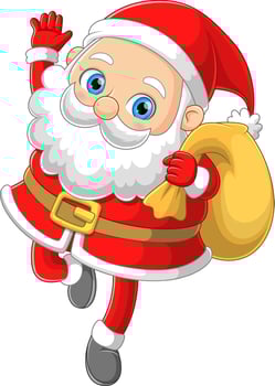 The happy old santa claus is waving the toddler for giving the gift vector