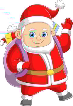 The happy big santa claus is bringing the gift bag for sharing to the house vector