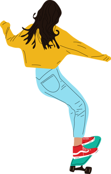 Girl on board. Girl ride on skateboard or longboard Trendy female teenager png