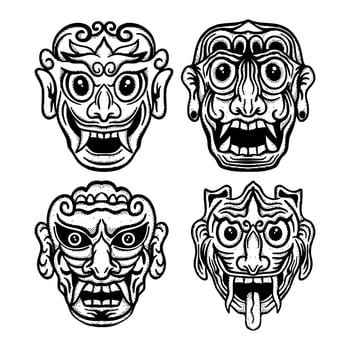 Collection set devil mask doodle Illustration hand drawn sketch colorful for tattoo, stickers, etc vector