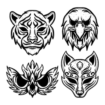 Collection set animal doodle Illustration hand drawn sketch for tattoo, stickers, etc vector