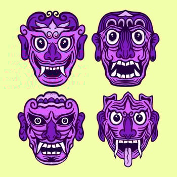 Collection set devil mask doodle Illustration hand drawn sketch colorful for tattoo, stickers, etc vector