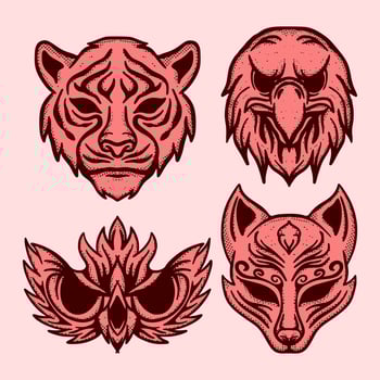 Collection set animal doodle Illustration hand drawn sketch colorful for tattoo, stickers, etc vector