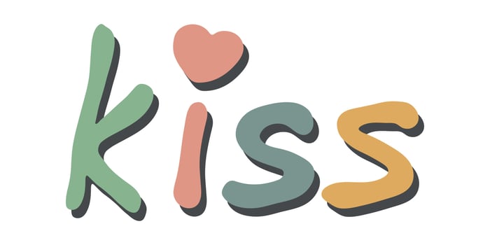 Hand drawn vector colorful lettering. Cute holiday doodle. Kiss clipart