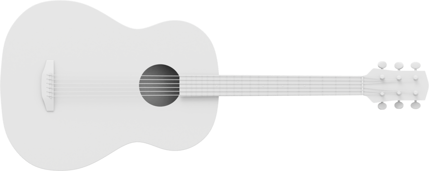 White acoustic guitar, front view. 3D rendering. PNG icon on transparent background.