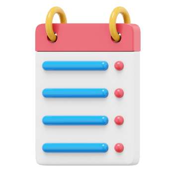 Flip calendar assignment. 3D rendering. PNG icon on transparent background.