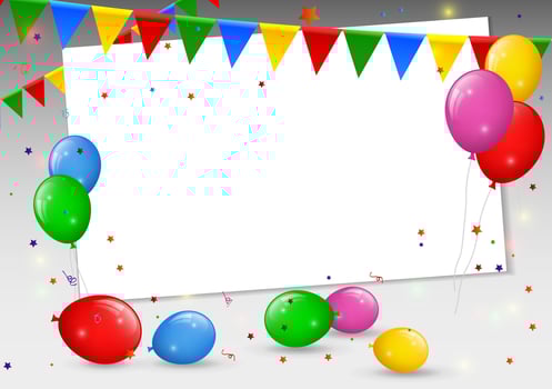Balloons and Confetti, Happy Birthday Banner, Vector Illustration