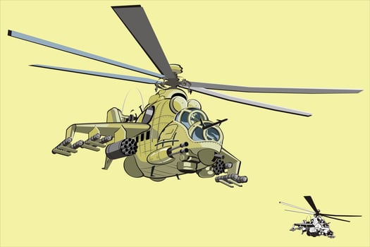 pictures of war transportation, helicopter gunships, look realistic. with guns and propellers vector