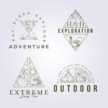 line bundle of mountain camping adventure outdoor vector logo set illustration design badge