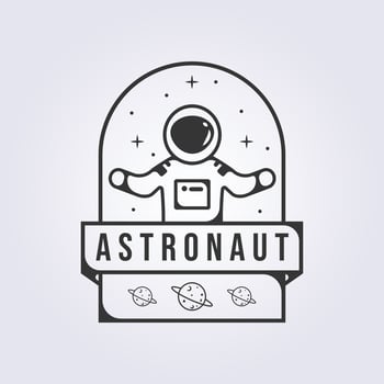 spaceman astronaut logo vector badge illustration design line art