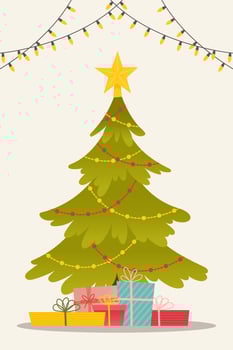 Christmas Tree with Decorations and Gift Boxes. Merry Christmas and Happy New Year vector