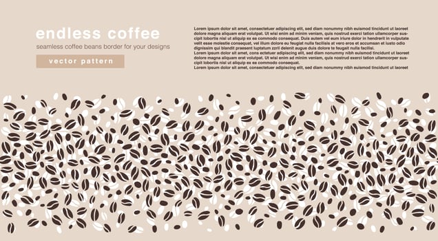 Coffee beans seamless border pattern within horizontal banner for marketing campaign, advertising, promotions. Vector banner template.