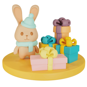 Christmas tree with gifts and bunny 3d illustration png