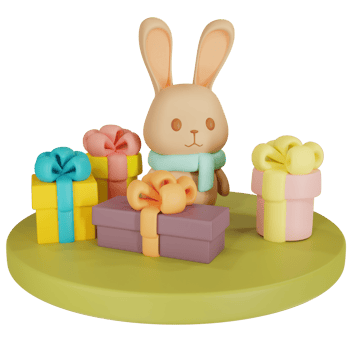 Christmas tree with gifts and bunny 3d illustration png