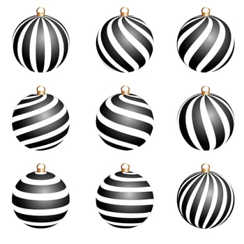 Set of black and white colored christmas balls vector