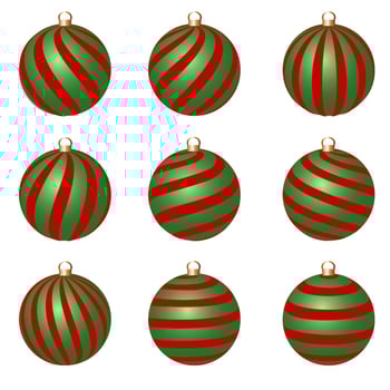 Set of green and red christmas balls vector