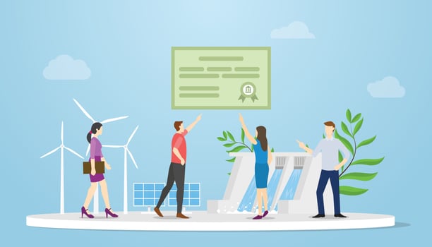 green bond government concept with people and some green energy with modern flat style vector